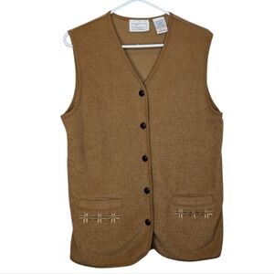 Vintage Tradition Brown Tan Embeoidered Button Up Vest Womens Small (6-8)